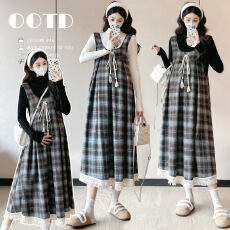 批发实拍~孕妇装秋款套装，格子背带裙时尚又舒适，孕期穿搭优选