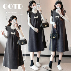 批发实拍~孕妇装秋冬款套装 温柔风+蝴蝶结背心裙孕妇<b class='q'>连衣裙</b>两件套