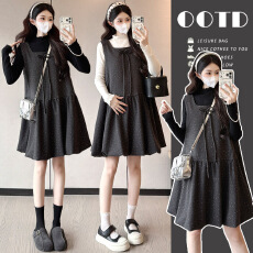 批发实拍~孕妇装背心裙<b class='q'>套装</b>女 秋冬长袖内搭+减龄+百搭 显瘦两件套