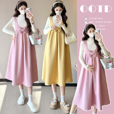 批发实拍~孕妇装秋冬款时尚款修身毛呢背心裙 + 白色打底<b class='q'>百搭</b>两件套