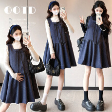 批发实拍~孕妇装甜美法式温柔风宽松遮肚连衣裙+毛衣打底两件套