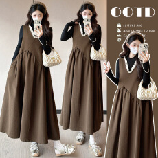 批发实拍~孕妇装V领背心长裙+温柔优雅孕妇套装 舒适显瘦尽显孕期气质