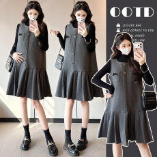 批发实拍~<b class='q'>孕妇装</b>秋冬新款时尚百褶背心裙-优雅<b class='q'>百搭</b>连衣裙套装