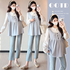 批发实拍~<b class='q'>孕妇装</b> 早秋<b class='q'>孕妇</b><b class='q'>韩版</b>拼接娃娃衫 宽松长袖减龄遮肚