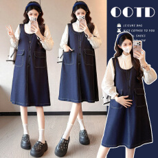 批发实拍~牛仔背心<b class='q'>连衣裙</b>女 <b class='q'>春秋</b>宽松中长款衬衫拼接遮肉显瘦休闲套装