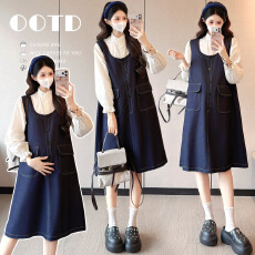 批发实拍~牛仔连衣裙女 春秋宽松中长款衬衫打底遮肉显瘦休闲两件套