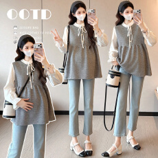 批发实拍~早春款温柔系假两件衬衫拼接 宽松遮肉显瘦长袖连衣裙