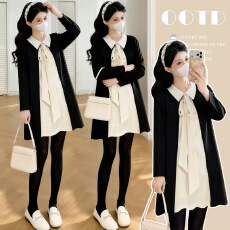 批发现huo·<b class='q'>春</b>装假两件宽松洋气不显怀孕妇装连衣裙拼接孕妇新款孕妇装