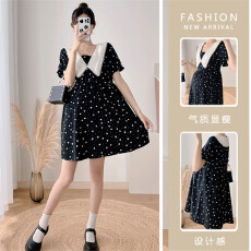 批发实拍~<b class='q'>孕妇</b><b class='q'>碎花</b>裙 夏季大翻领宽松A字短裙 孕期显瘦减龄气质小黑裙