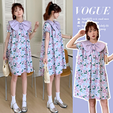 批发实拍~<b class='q'>孕妇</b><b class='q'>夏装</b>碎花连衣裙 宽松<b class='q'>大码</b>翻领短裙 孕期遮肚显瘦娃娃裙