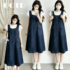 批发实拍~现~<b class='q'>孕妇</b><b class='q'>夏季</b>新款宽松中长款遮肉显瘦柔软牛仔面料休闲两件套