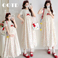 批发实拍现~孕妇<b class='q'>夏</b>彩色波点长裙甜美减龄孕期外出休闲显瘦套装两件套