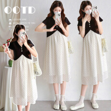 批发实拍现~孕妇装夏装新款宽松拼接假两件撞色<b class='q'>波点</b><b class='q'>连衣裙</b>显瘦孕妇裙