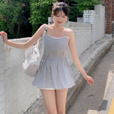 批发有货减龄蕾丝花边拼接抽绳收腰背心吊带<b class='q'>连衣裙</b>