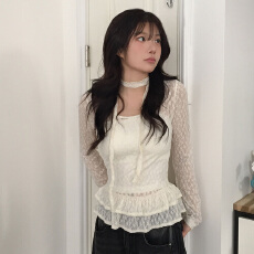 批发现货韩国chic小众韩版围巾<b class='q'>套装</b>/氨纶面料 <b class='q'>婴儿</b>荷叶边蕾丝上 白色