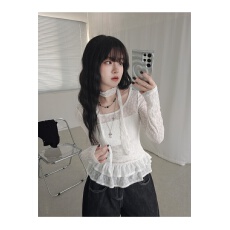批发韩国chic小众韩版围巾套装/氨纶面料 荷叶边蕾丝上 <b class='q'>白色</b>
