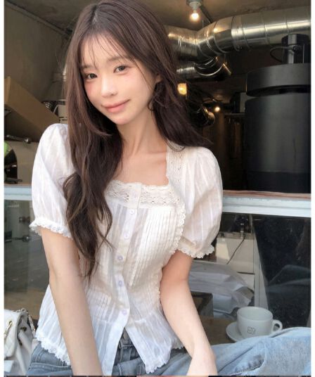한 부서 화이트 복숭아 맛 덜 여자 칼라 레이스 장기 Pleat 셔츠