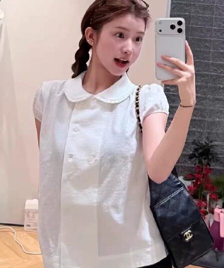 소녀 센스 달콤한 자매 순수한 욕망 거품 소매 베이비 칼라 셔츠