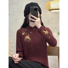 批发轻奢贵气圆扣缀花斜襟打底衫女秋季新款新中式国风网红衬衫上衣潮