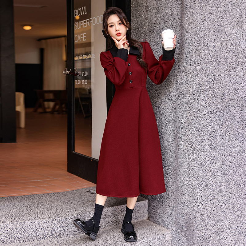 MY13922# 有口袋大码气质高级感红色连衣裙新款法式赫本风女神女裝貨源服裝批發