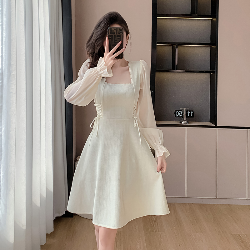 MY13918# 大码女装法式长袖连衣裙梨形身材裙子胖MM遮肚显瘦气质小黑裙女裝貨源服裝批發