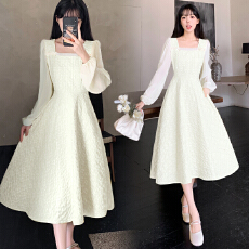批发有口袋法式温柔风方领连衣裙女<b class='q'>夏</b>季大码胖mm气质高级感收腰显瘦裙