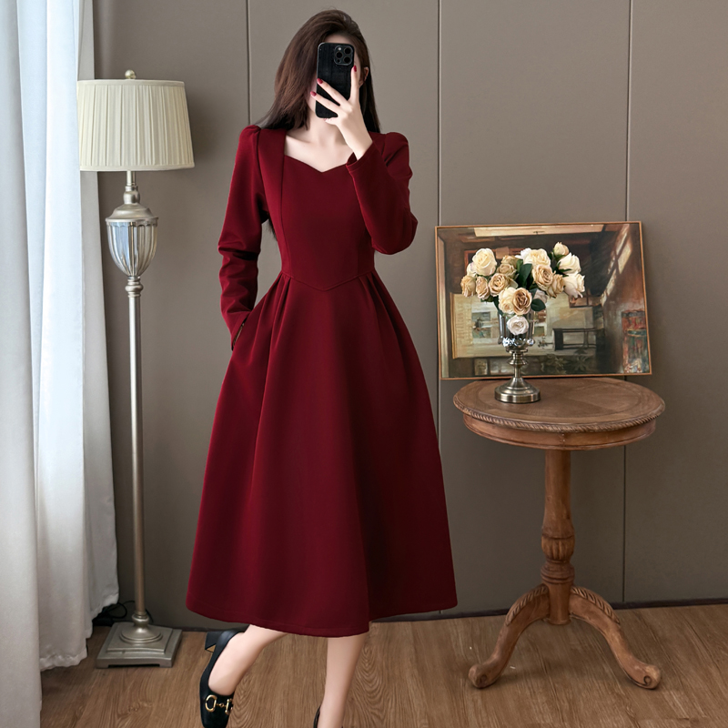 MY15067# 大码红色连衣裙女法式订婚礼服长裙平时可穿敬酒服高级感结婚...