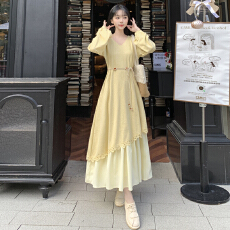 批发法式温柔气质假两件长裙女大码冬季胖mm千金风收腰显瘦减龄连衣裙