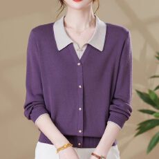 批发2025新款<b class='q'>妈妈</b>装<b class='q'>针织衫</b>女长袖秋季洋气翻领打底上衣