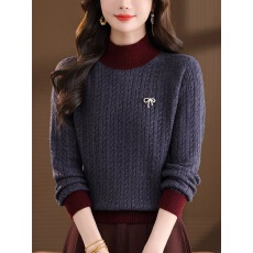 批发中年秋冬半高领麻花毛衣女宽松加<b class='q'>大码</b>撞色上衣加厚内搭<b class='q'>打底衫</b>