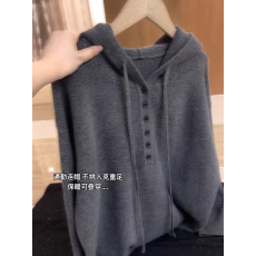 批发灰色连帽长袖针织衫女2025秋冬新款韩系休闲<b class='q'>通勤</b>保暖百搭大码毛衣