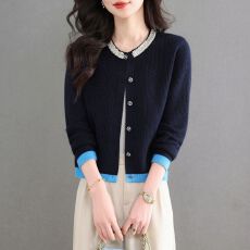 批发春秋新款韩版时尚气质外搭上衣女配裙子上衣短款大码针织开衫外套