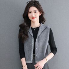 批发春秋连帽开衫马甲2026新款时尚针织衫外搭清新可爱上衣无袖女上衣