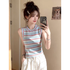 批发BELLA韩系撞色条纹针织背心女2026夏季新款外穿修身显瘦无袖上衣