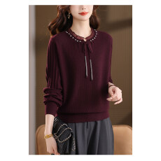 批发羊毛衫<b class='q'>女</b>秋冬新款气质妈妈系带羊绒毛衣洋气蕾丝针织打底上衣