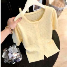 批发韩系短袖t恤女夏季2026新款设计感<b class='q'>镂空</b>针织开衫小众独特别致上衣
