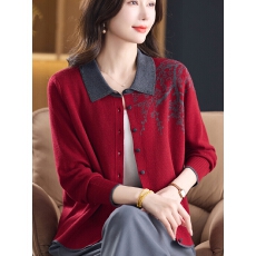 批发春秋新款时尚翻领羊毛针织开衫中老年女<b class='q'>妈妈</b>装气质上衣毛衣薄外套