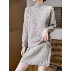 批发加厚半高领针织打底衫包臀裙<b class='q'>两件套</b>宽松羊绒套裙