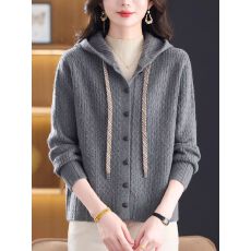 批发连帽开衫女长袖纽扣<b class='q'>针织</b>衫休闲毛衣外套毛衫妈妈装秋