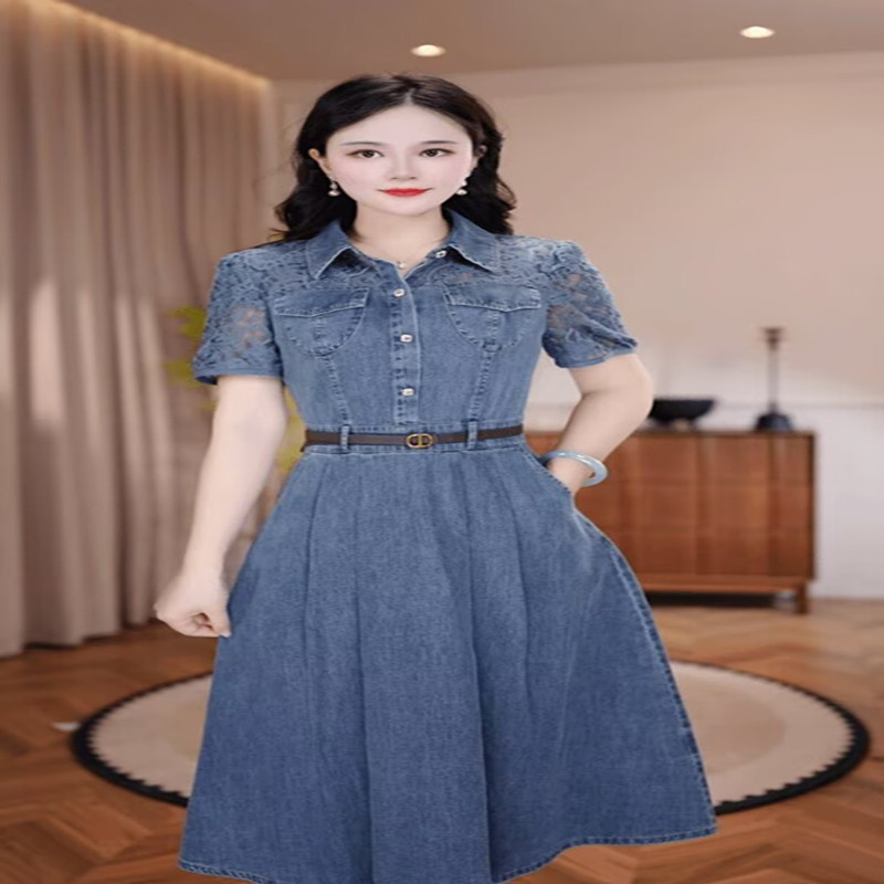 여름 새로운 데님 블루 드레스 허리 수축 슬림해 보이는 품격 우아함 패션 연령 감소 몸매 가꾸기