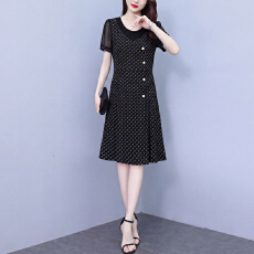 批发夏季新款时尚女士高档<b class='q'>连衣裙</b>短袖气质<b class='q'>中</b>长款大码遮肉显瘦a字裙子