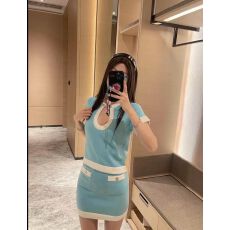 批发春新款名媛风气质针织短袖撞色圆领<b class='q'>明星</b>同款半身裙套装女潮两件套