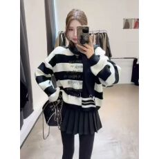 批发韩系字母印花撞色条纹套头毛衣女秋冬新款宽松显瘦长袖<b class='q'>针织衫</b>上衣