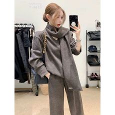 批发韩系慵懒风围巾长袖上衣显瘦阔腿<b class='q'>裤</b><b class='q'>三件套</b>女秋冬松弛休闲<b class='q'>时尚</b>套<b class='q'>装</b>