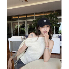 批发宁司 斜肩收腰绑带无袖T恤女夏季韩系气质时尚百搭修身显瘦上衣