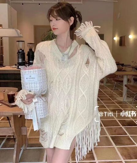 반란 소녀 찢어진 부분 얇은 스타일 디자인 센스 홀로우 아웃 니트 스웨터 여름 블라우스 여성 루즈핏 맨위