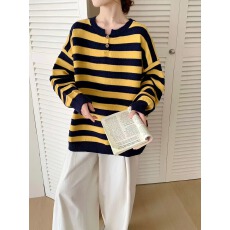 批发女装慵懒风条纹套头毛衣女韩国秋冬宽松<b class='q'>休闲</b>加厚外穿上衣