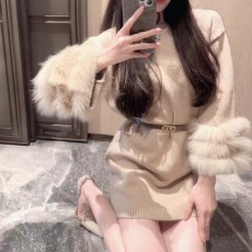 批发2025<b class='q'>春秋</b>轻奢高品质毛毛针织<b class='q'>连衣裙</b>女洋气毛衣打底裙宽松显瘦