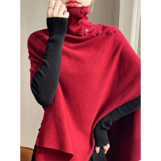 批发慵懒贵气宽松外搭不规则针织披肩时髦高领斗篷上衣毛衣<b class='q'>罩衫</b>上衣