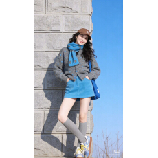 批发韩系温柔风波点针织开<b class='q'>衫</b>围巾两件套女秋冬新款小个子显瘦毛衣外套